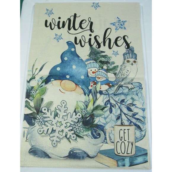 NEW! Yard 12" x 18" Flag Garden "Winter Wishes" Gnome Snowmen "Get Cozy" Owl - Picture 1 of 1